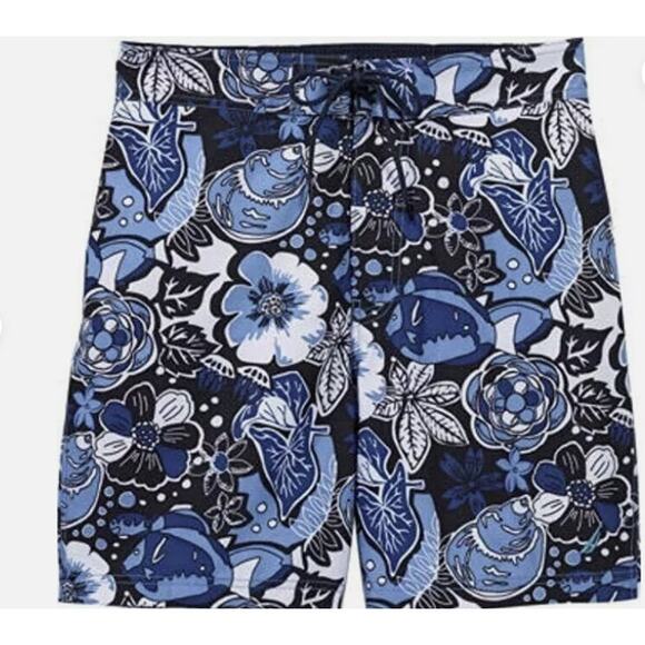 Nautica Mens Floral Blue Swim Trunks Mesh Brief Lining Medium - Picture 1 of 9